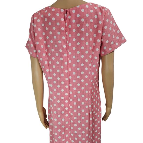 1940s Peach Polka Dot Rockabilly Short Sleeve Midi Back Long Zipper Dress SZ 14 - Picture 6 of 10